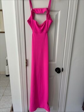 Backless Fuchsia Maxi Dress with Cutout Neckline